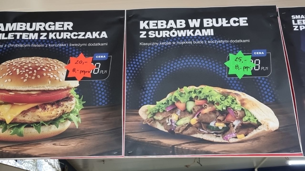 Tablica z ofertą Baru Jaś